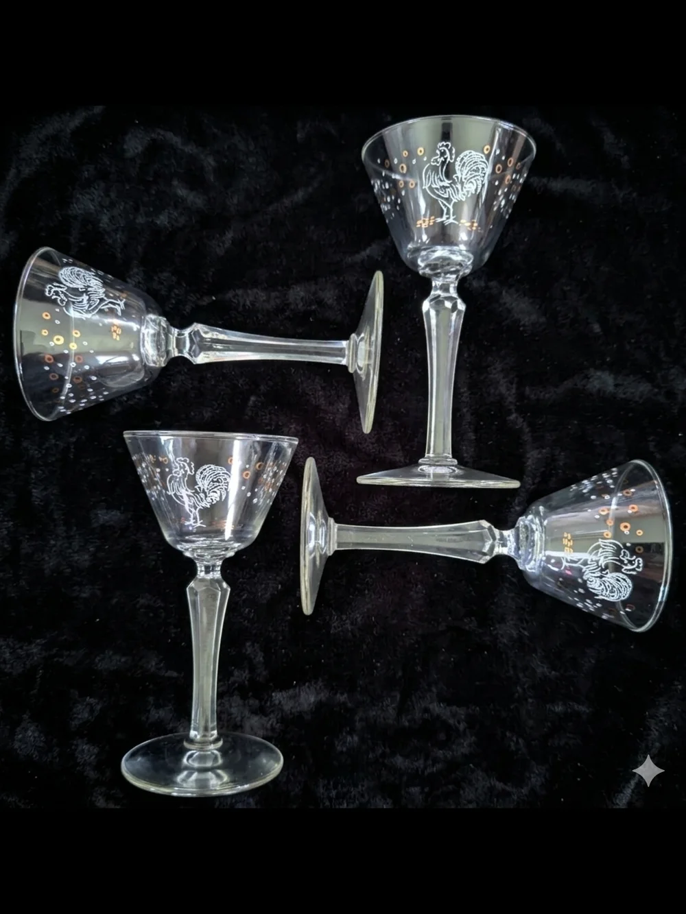 Vintage Libbey Drunken Rooster MCM Cocktail Glasses - Set of 4 - White & Gold
